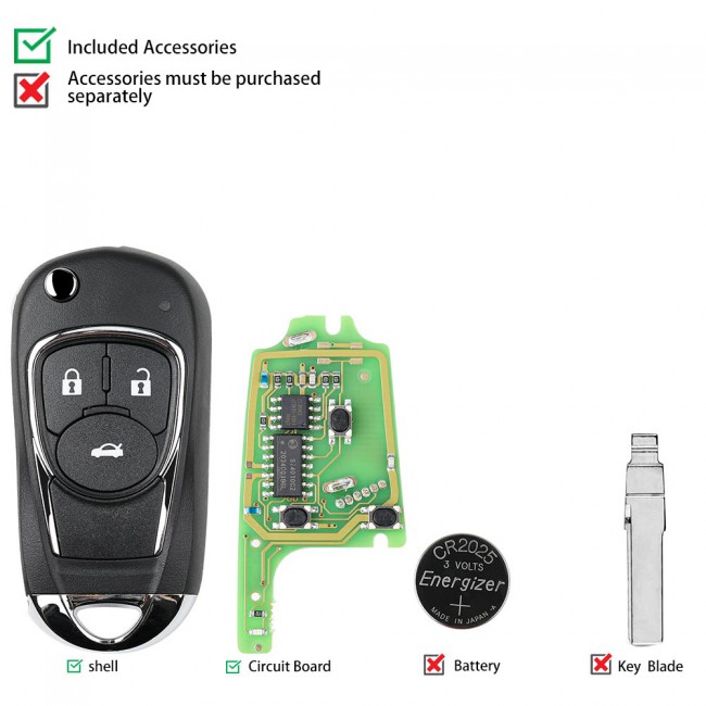 XHORSE XKBU03EN  Buick Style Wired Universal Remote Key Flip 3 Buttons for VVDI VVDI2 Key Tool English Version 5pcs