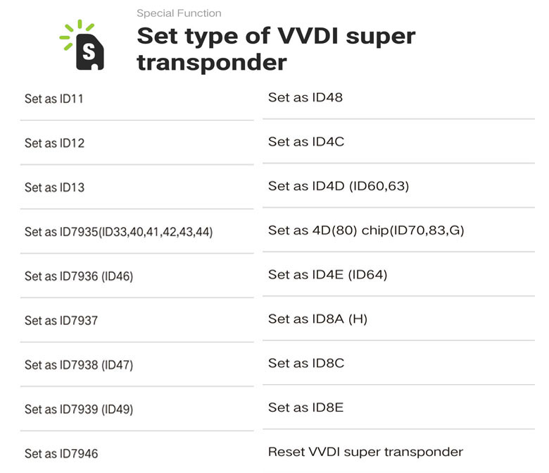 Set type of vvdi super chip