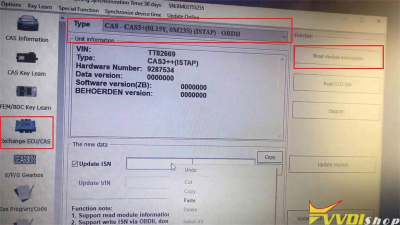 Xhorse VVDI BIMTool Pro Write BMW CAS3++ (ISTAP) ISN 2