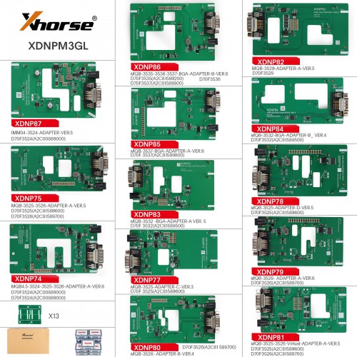 Xhorse Multi Prog ECU TCU Programmer with XDNPM3GL MQB48 Solder Free Adapters Full Package 13 Pieces