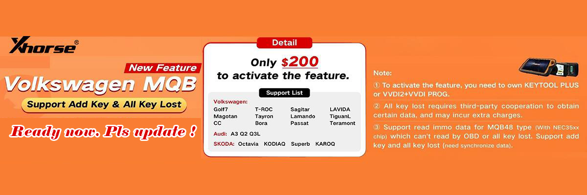 Xhorse VAG MQB Add Key and All Keys Lost License for VVDI Key Tool Plus, VVDI2 + VVDI Prog