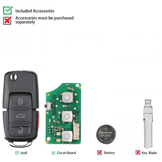 XHORSE XKB509EN Wired Universal Remote Key B5 Style Flip 3+1 Buttons for VVDI Key Tool English Version5 pcs/lot