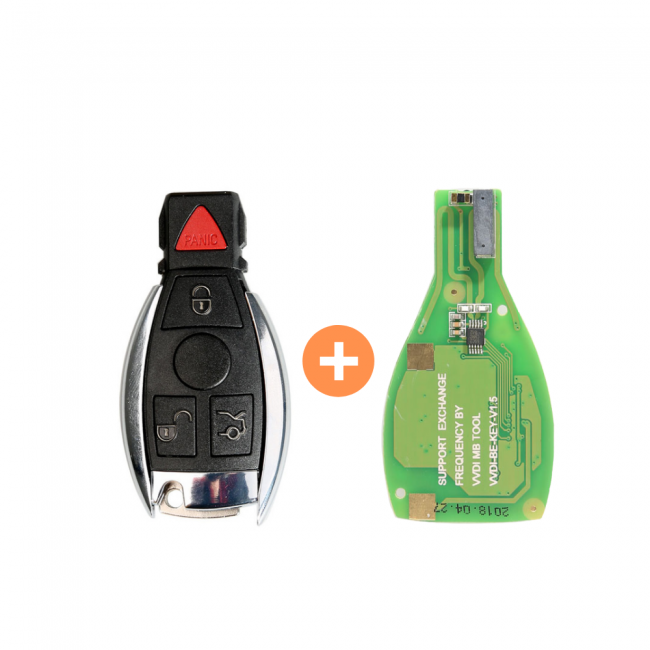 Benz Smart Key Shell 3+1 Button Plastic with a Red Button and Xhorse VVDI BE Key Pro Package No logo