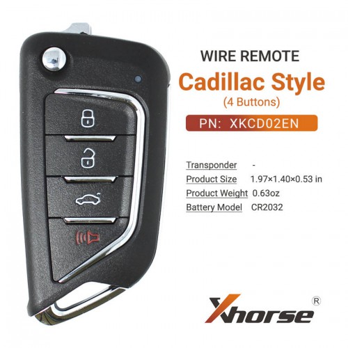 10 Pcs Xhorse XKCD02EN Universal Wire Remote Key Cadillac Style 4 Buttons