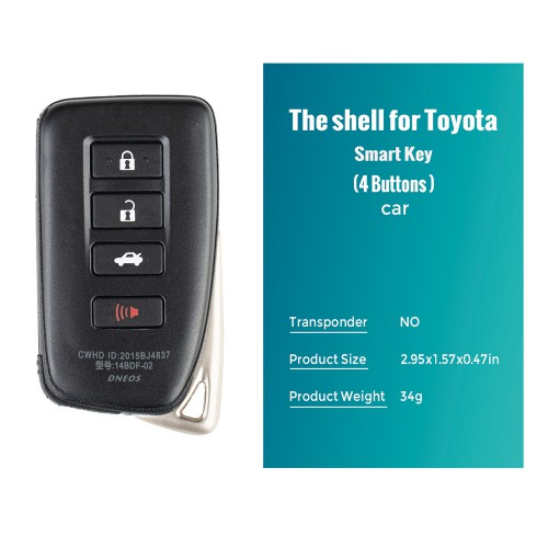 Toyota XM Smart Key Shell 1626 for Lexus 4 Buttons 5pcs/Lot for Xhorse VVDI