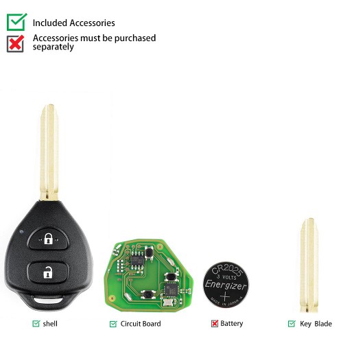 XHORSE XKTO05EN Toyota Style Wired Universal Remote Key Flat 2 Buttons for 5pcs/lot