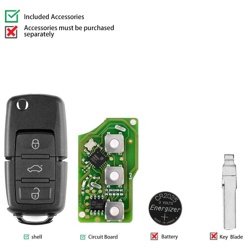 XHORSE XKB501EN Volkswagen B5 Style 3 Buttons  Universal Wired Remote Flip Remote Key