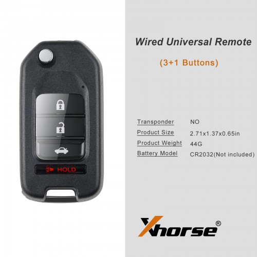 XHORSE XKHO01EN Honda Style Wire Universal Remote Key - 3+1/ 4 Buttons  for VVDI Key Tool, VVDI2
