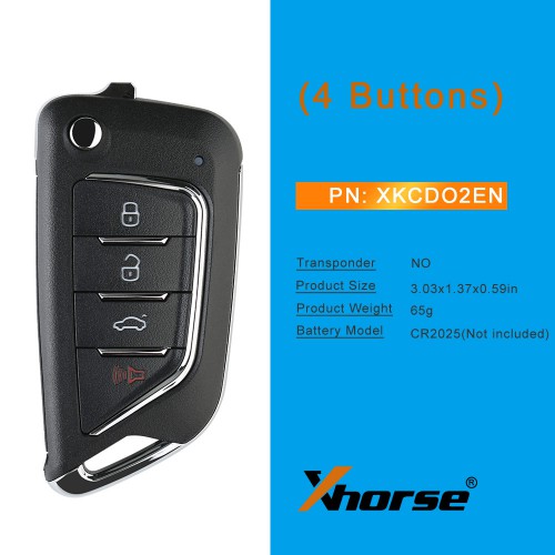 Xhorse XKCD02EN Cadillac Style Universal Wire Remote Key 4 Buttons 5 Pcs