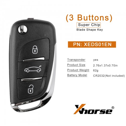 Xhorse XEDS01EN Super Remote DS Type 3 Buttons with Super Chip Transponder Works for All ID