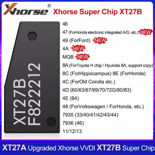 2022 New Xhorse VVDI Super Chip XT27B Adding 47 49 4A MQB 5pcs/lot Update Version of XT27A