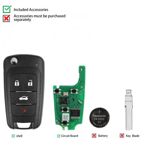 XHORSE XNBU01EN VVDI GM Flip Type 4 Buttons Universal Wireless Remote Key 5 pcs/lot