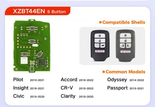 Xhorse XZBT44EN 5 Button Honda Remote Key PCBs for Pilot Accord Odyssey Insight CR-V Passport Civic Clarity 5Pcs/Lot