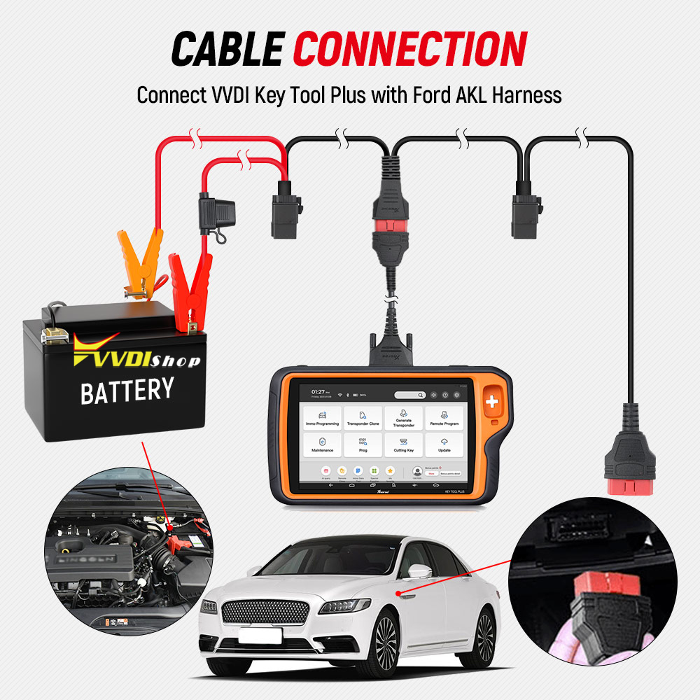 Connect Ford AKL Harness with VVDI Key Tool Plus
