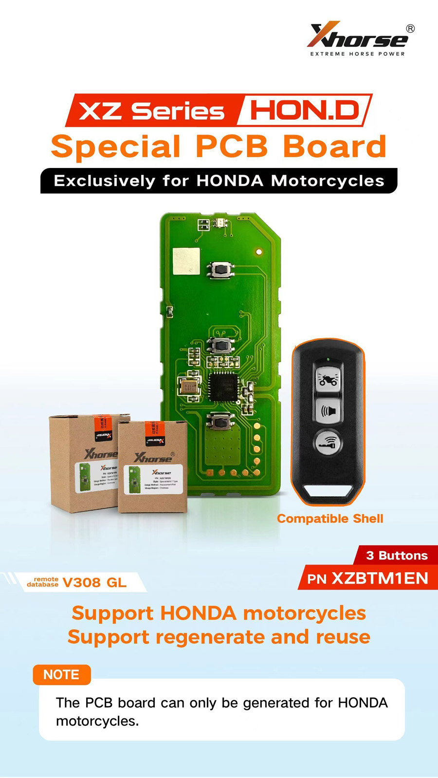 [5Pcs/Set] XHORSE XZBTM1EN Special PCB Board 3 Buttons Exclusively for HONDA Motorcycles Free Shipping